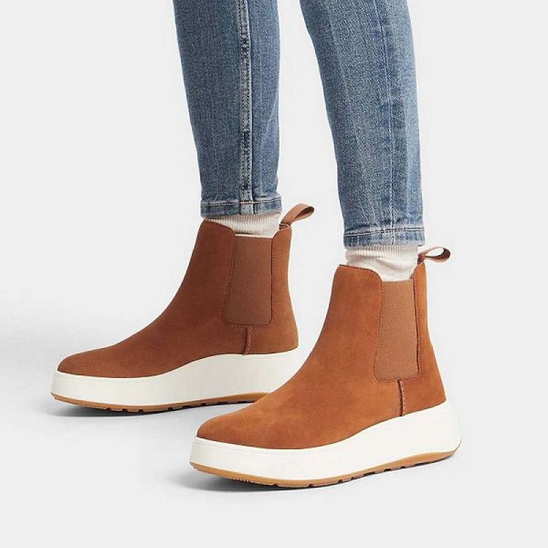 FitFlop F-Mode Suede Flatform Women's Chelsea Boots Light Brown | 513BUKGSZ