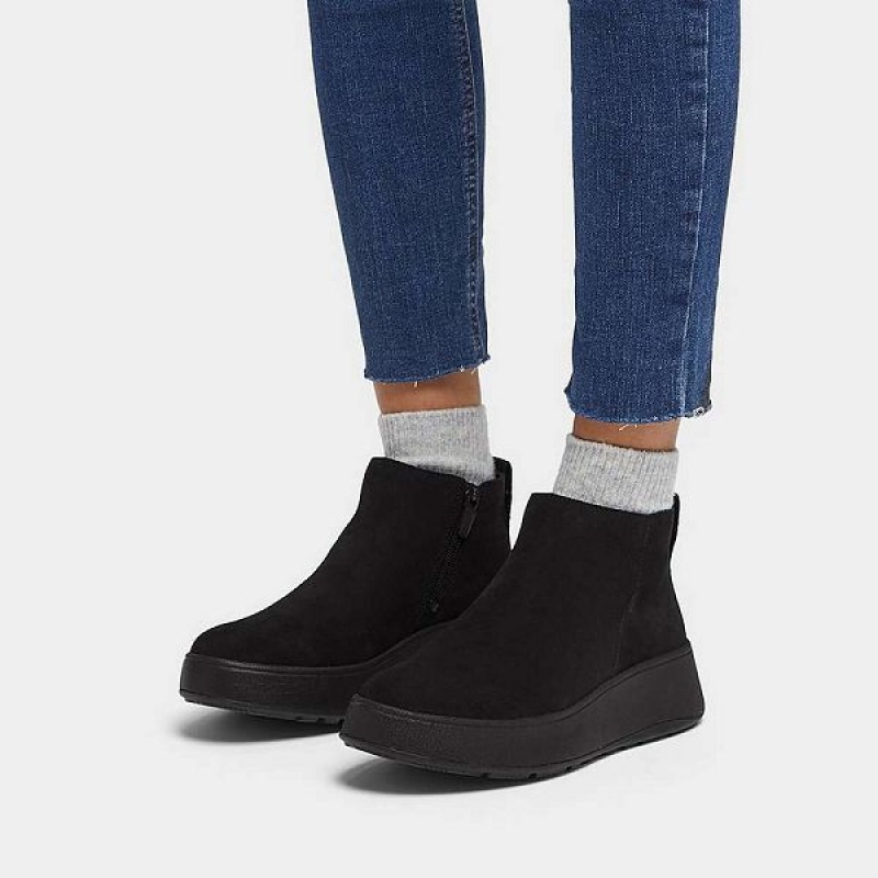 FitFlop F-Mode Suede Flatform Zip Women's Ankle Boots Black | 308KLFYGJ