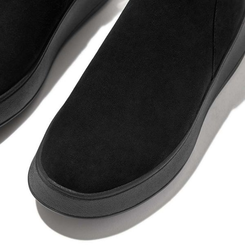 FitFlop F-Mode Suede Flatform Zip Women's Ankle Boots Black | 308KLFYGJ