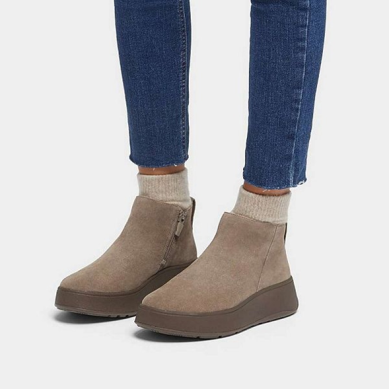 FitFlop F-Mode Suede Flatform Zip Women's Ankle Boots Grey | 071PLGIXD