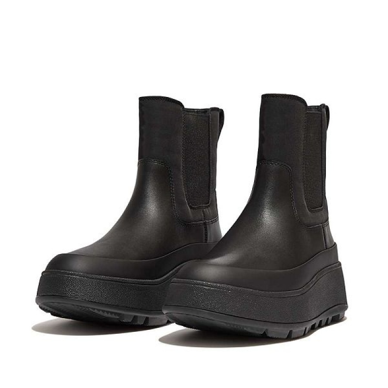 FitFlop F-Mode Water Resistant Fabric Leather Flatform Women's Chelsea Boots Black | 135DVCHLG