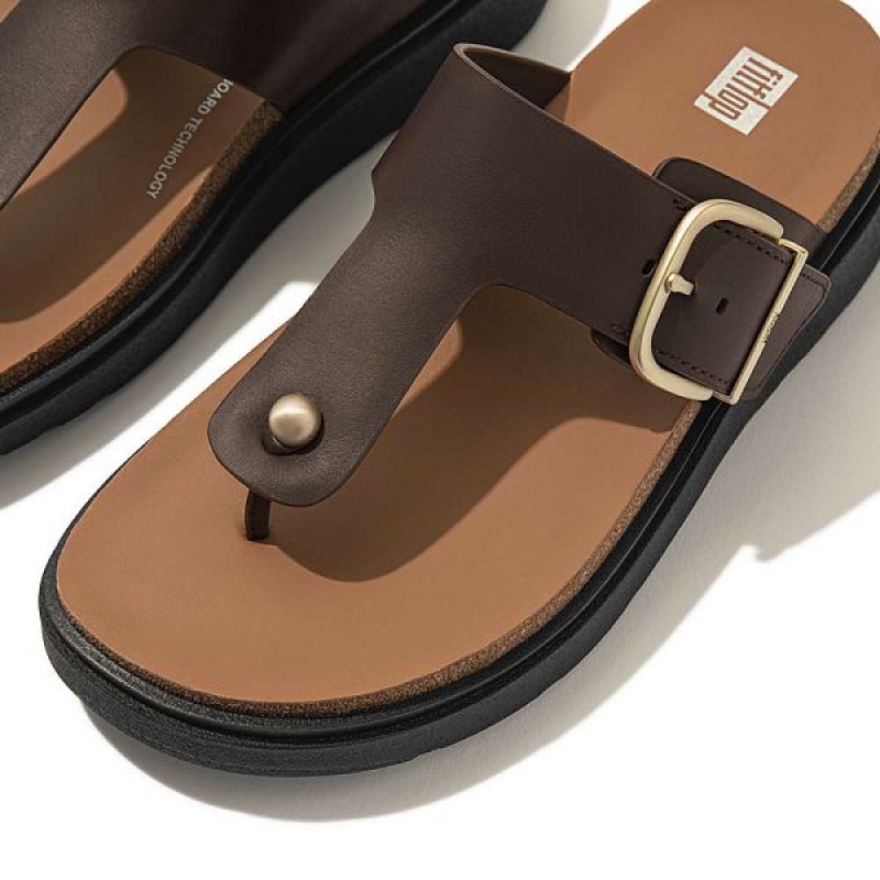 FitFlop Gen-Ff Buckle Leather Toe-Post Women's Sandals Brown | 149ISCMFW