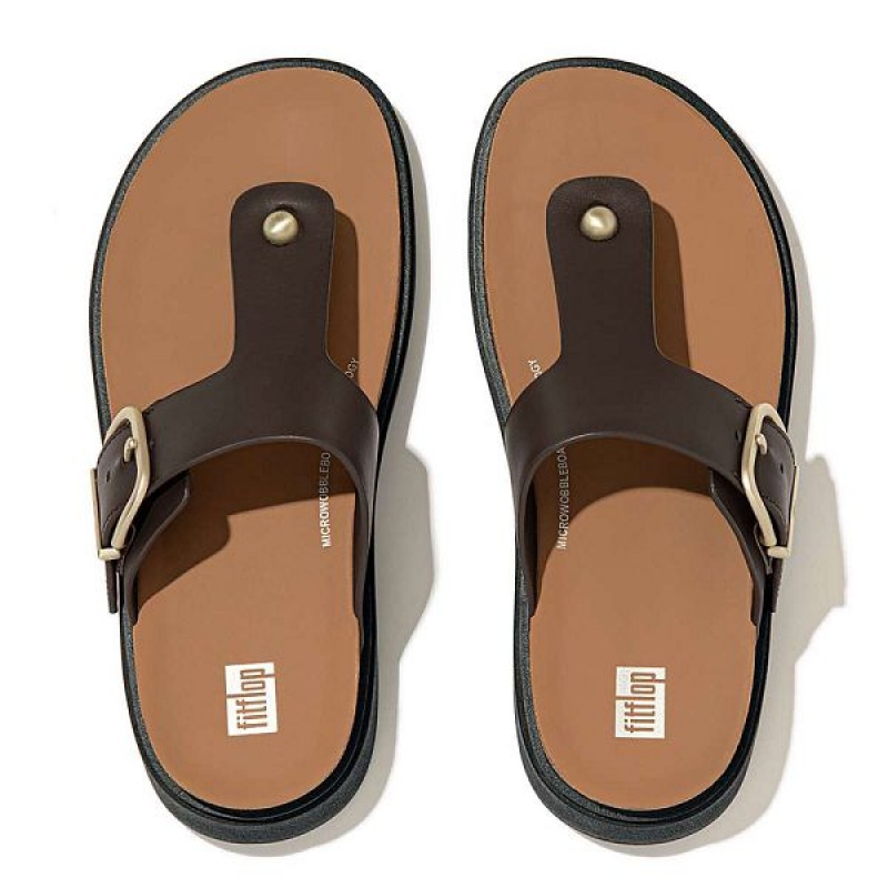 FitFlop Gen-Ff Buckle Leather Toe-Post Women's Sandals Brown | 149ISCMFW