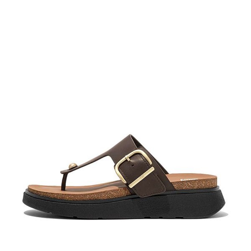 FitFlop Gen-Ff Buckle Leather Toe-Post Women\'s Sandals Brown | 149ISCMFW