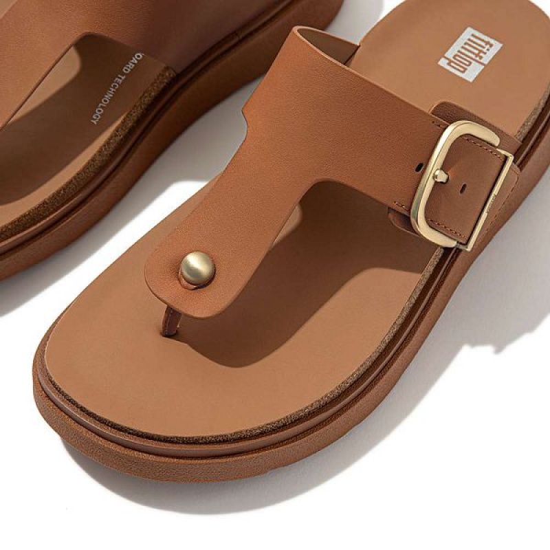 FitFlop Gen-Ff Buckle Leather Toe-Post Women's Sandals Light Brown | 842NUAGDP