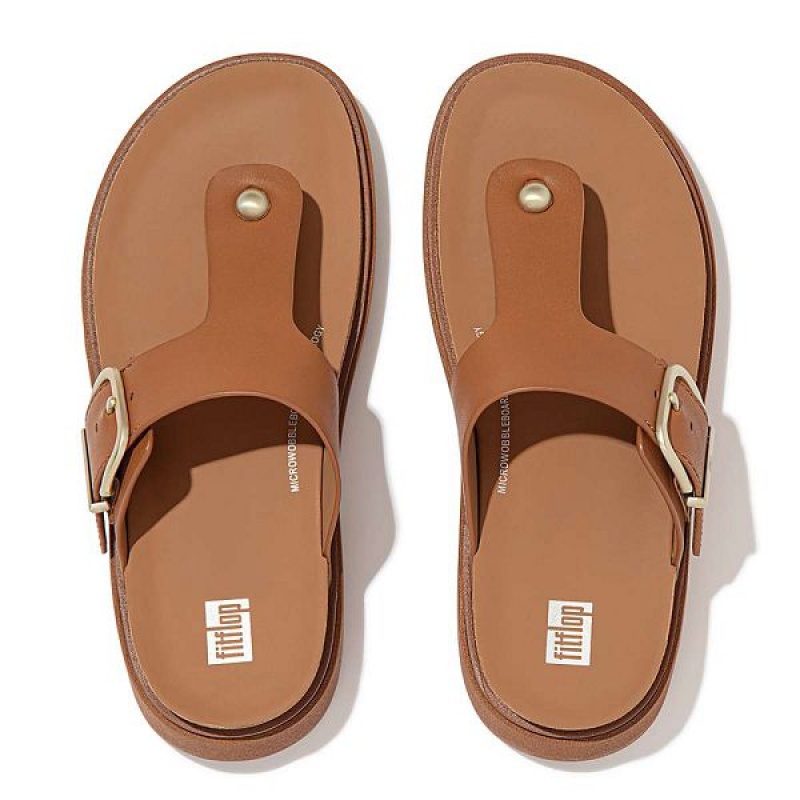 FitFlop Gen-Ff Buckle Leather Toe-Post Women's Sandals Light Brown | 842NUAGDP