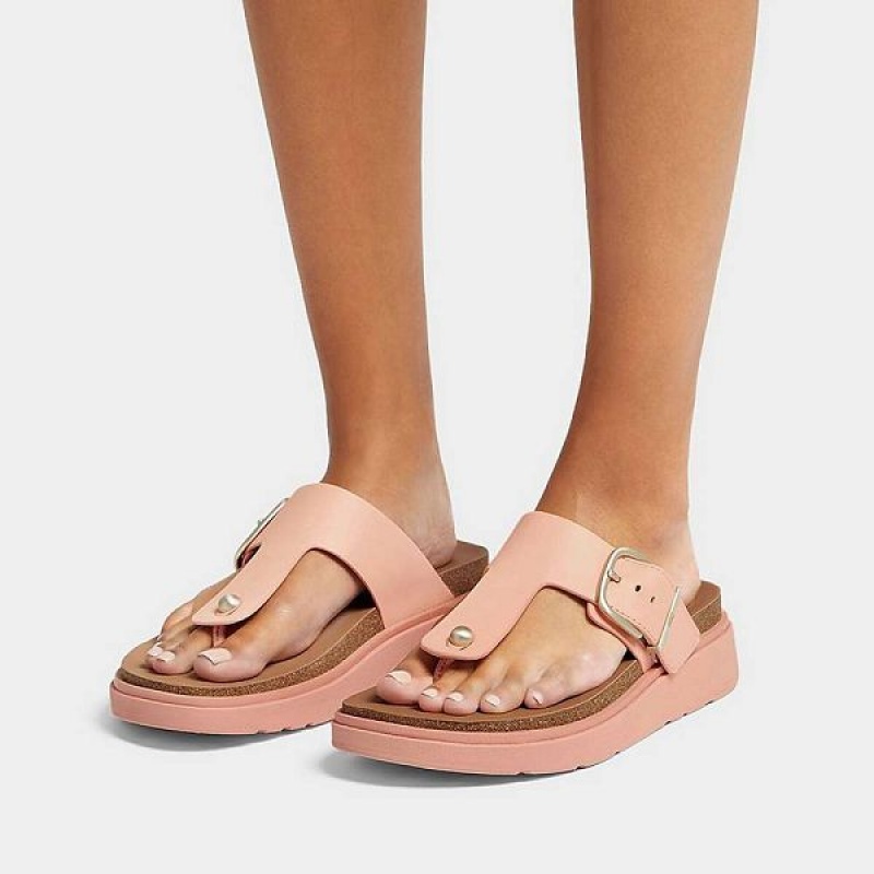 FitFlop Gen-Ff Buckle Leather Toe-Post Women's Sandals Brown / Coral | 635MTQOJW