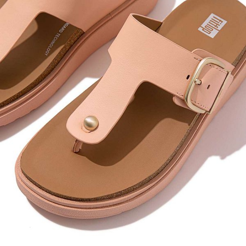 FitFlop Gen-Ff Buckle Leather Toe-Post Women's Sandals Brown / Coral | 635MTQOJW