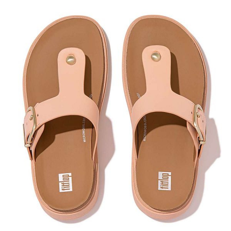 FitFlop Gen-Ff Buckle Leather Toe-Post Women's Sandals Brown / Coral | 635MTQOJW