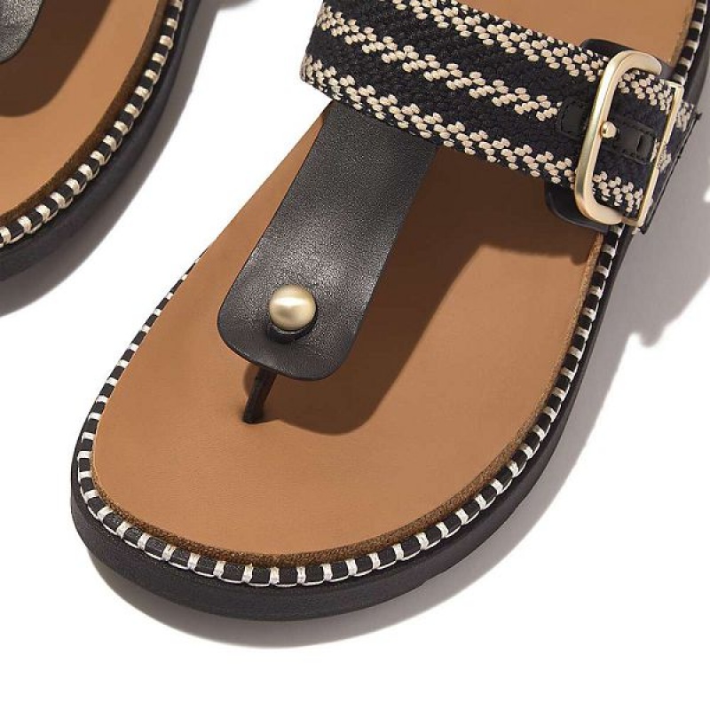 FitFlop Gen-Ff Buckle Stripe Weave Toe-Post Women's Sandals Black | 926JIVSUF