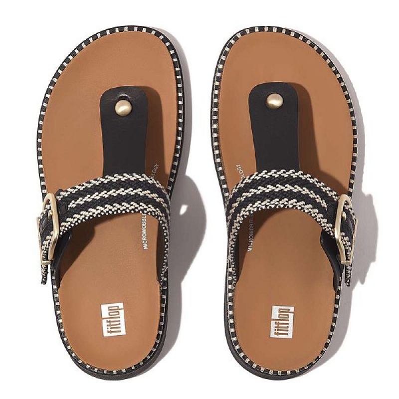 FitFlop Gen-Ff Buckle Stripe Weave Toe-Post Women's Sandals Black | 926JIVSUF