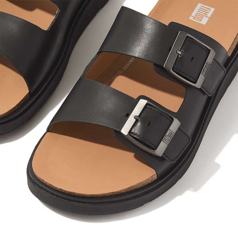 FitFlop Gen-Ff Buckle Two Bar Leather Men's Slides Black | 450JIPSVG