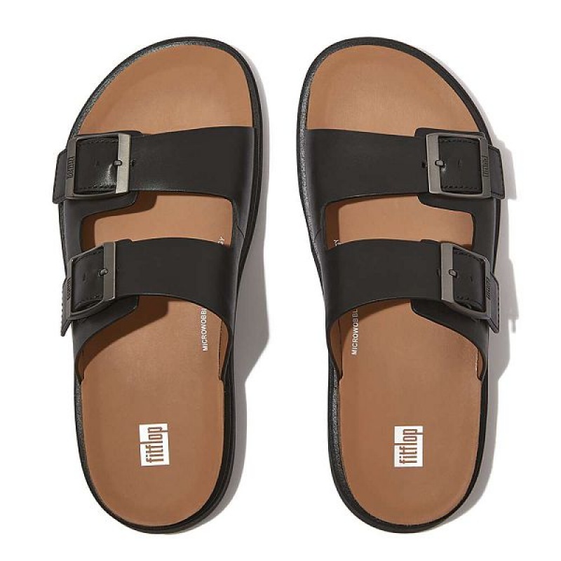 FitFlop Gen-Ff Buckle Two Bar Leather Men's Slides Black | 450JIPSVG