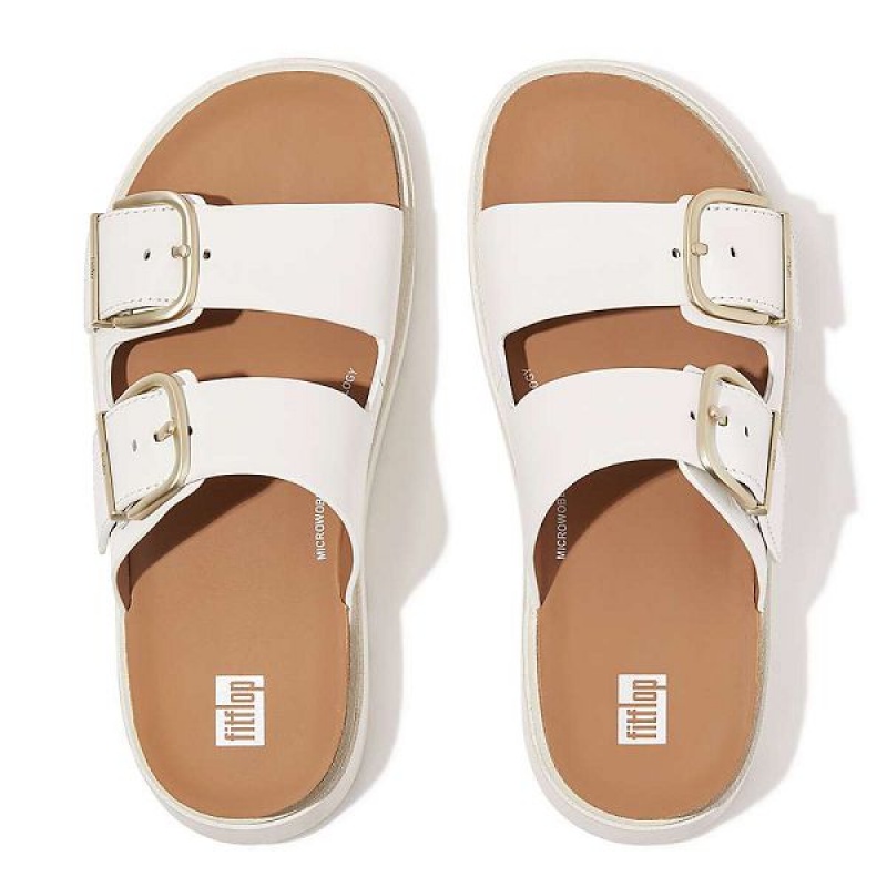 FitFlop Gen-Ff Buckle Two Bar Leather Women's Slides White | 783CUTYKZ