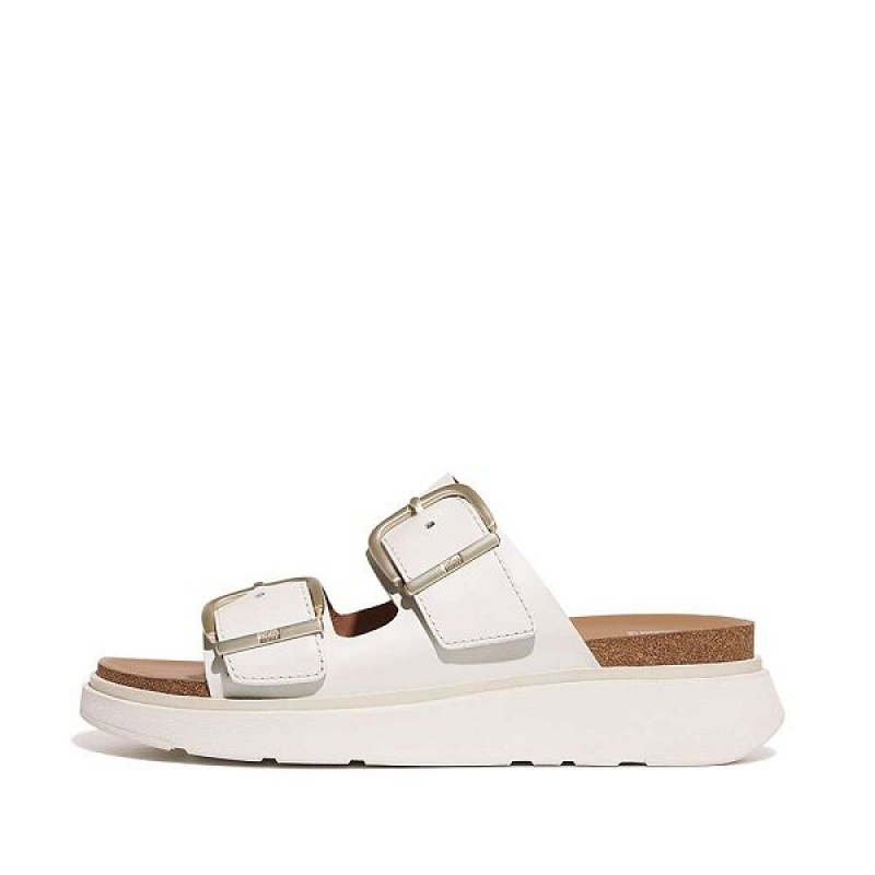 FitFlop Gen-Ff Buckle Two Bar Leather Women\'s Slides White | 783CUTYKZ