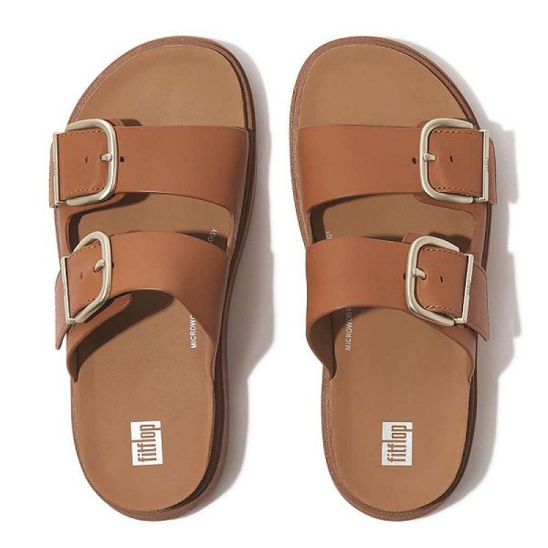 FitFlop Gen-Ff Buckle Two Bar Leather Women's Slides Light Brown | 715XJGEAW