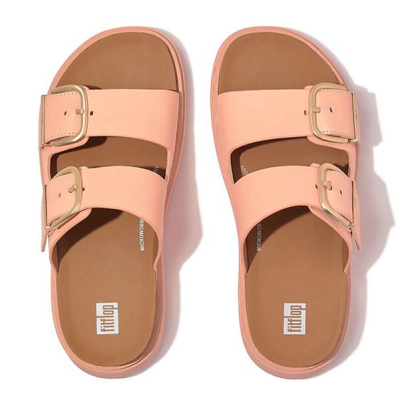 FitFlop Gen-Ff Buckle Two Bar Leather Women's Slides Brown / Coral | 694IMTQYU