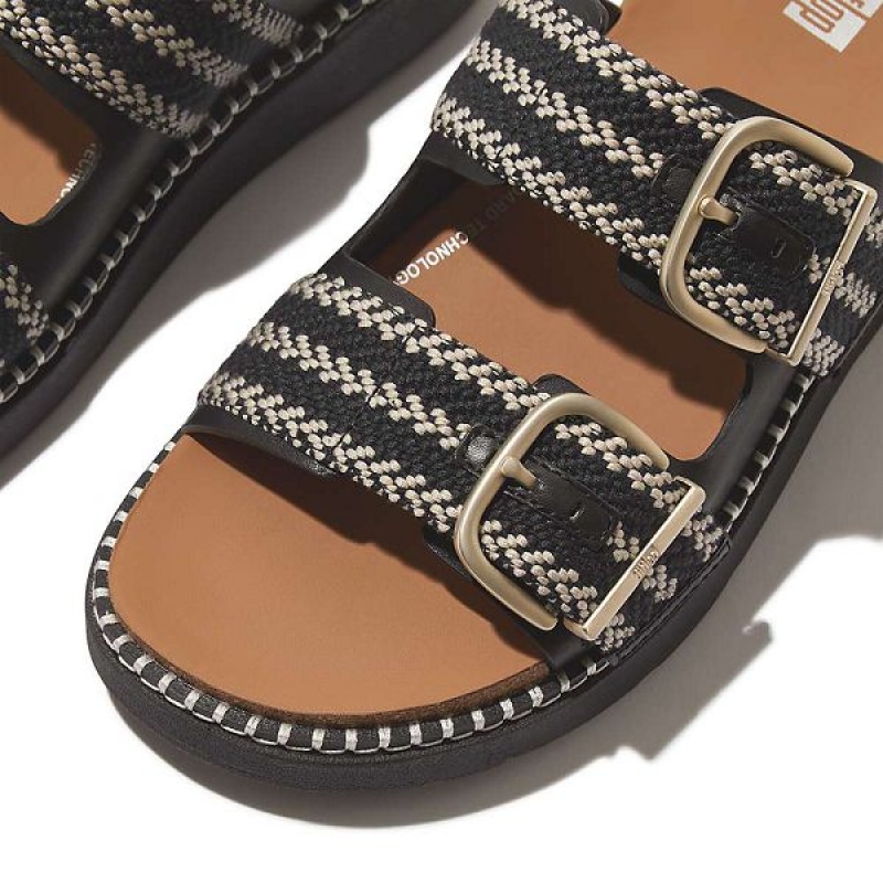 FitFlop Gen-Ff Buckle Two Bar Stripe Weave Women's Slides Black | 193HYZKMT