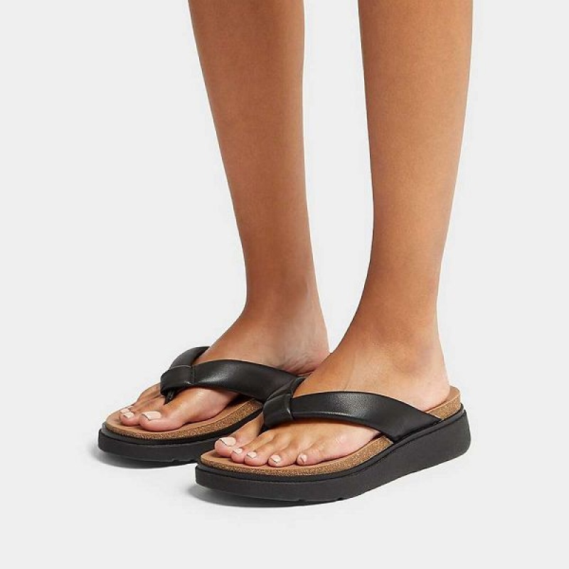 FitFlop Gen-Ff Padded Strap Leather Toe-Post Women's Sandals Black | 047BQTJMH