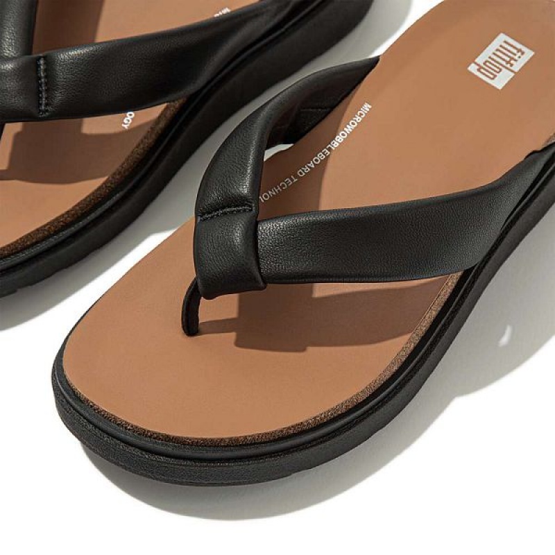 FitFlop Gen-Ff Padded Strap Leather Toe-Post Women's Sandals Black | 047BQTJMH