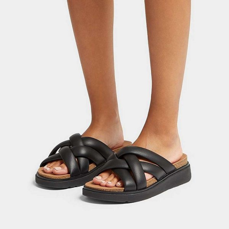 FitFlop Gen-Ff Padded Strap Leather Women's Slides Black | 619ZMPSLB