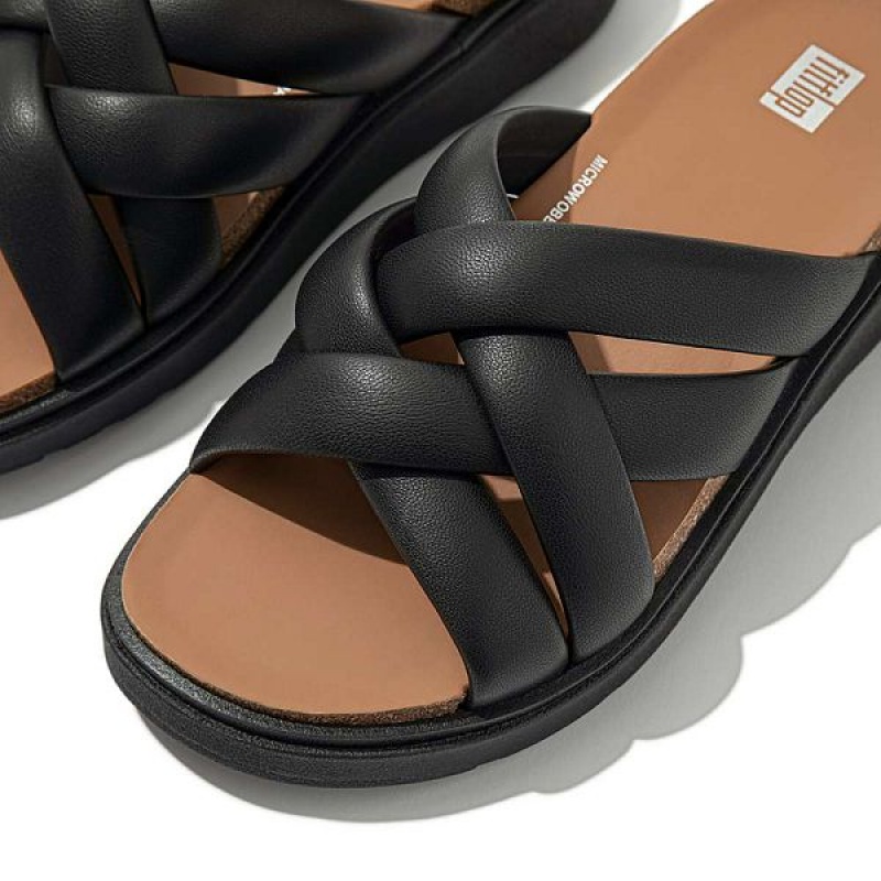 FitFlop Gen-Ff Padded Strap Leather Women's Slides Black | 619ZMPSLB