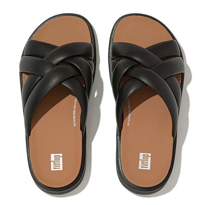 FitFlop Gen-Ff Padded Strap Leather Women's Slides Black | 619ZMPSLB