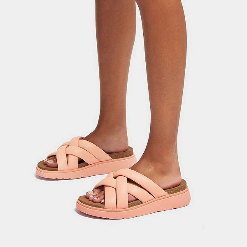 FitFlop Gen-Ff Padded Strap Leather Women's Slides Brown / Coral | 817UYFGOQ