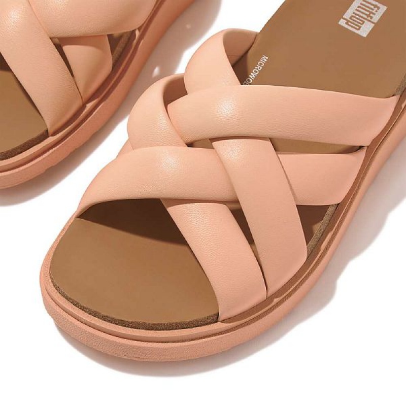 FitFlop Gen-Ff Padded Strap Leather Women's Slides Brown / Coral | 817UYFGOQ