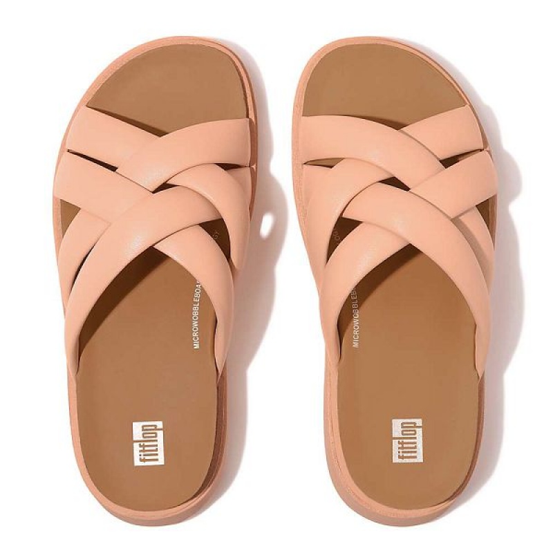 FitFlop Gen-Ff Padded Strap Leather Women's Slides Brown / Coral | 817UYFGOQ