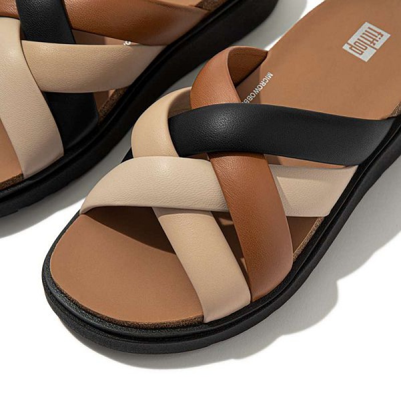 FitFlop Gen-Ff Padded Strap Leather Women's Slides Beige / Black | 013OPAMHT