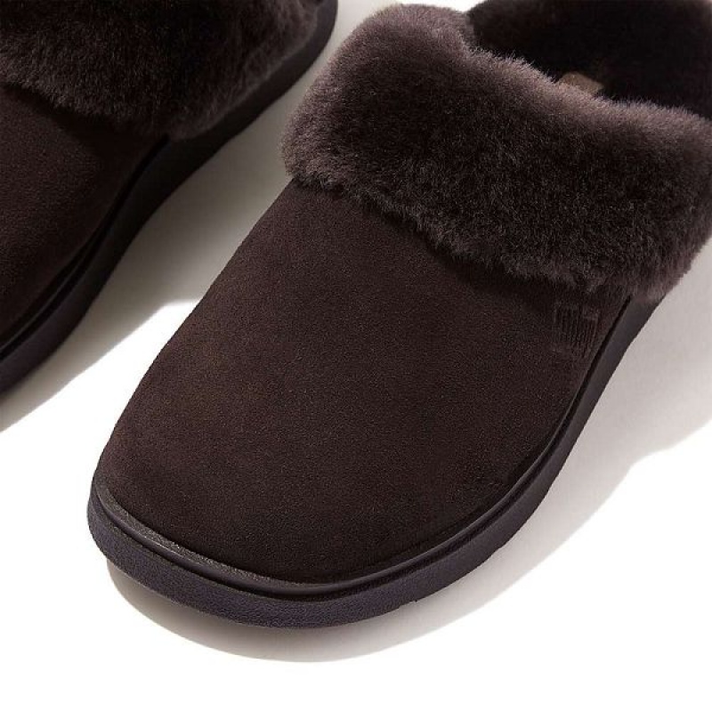 FitFlop Gen-Ff Shearling Collar Suede Women's Slippers Brown | 317ATRFUC