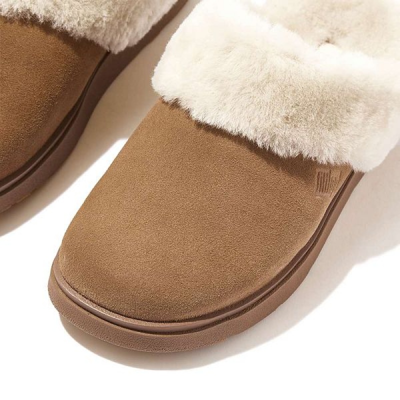 FitFlop Gen-Ff Shearling Collar Suede Women's Slippers Brown | 265MDWNJS