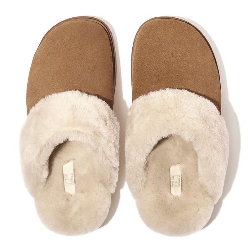 FitFlop Gen-Ff Shearling Collar Suede Women's Slippers Brown | 265MDWNJS