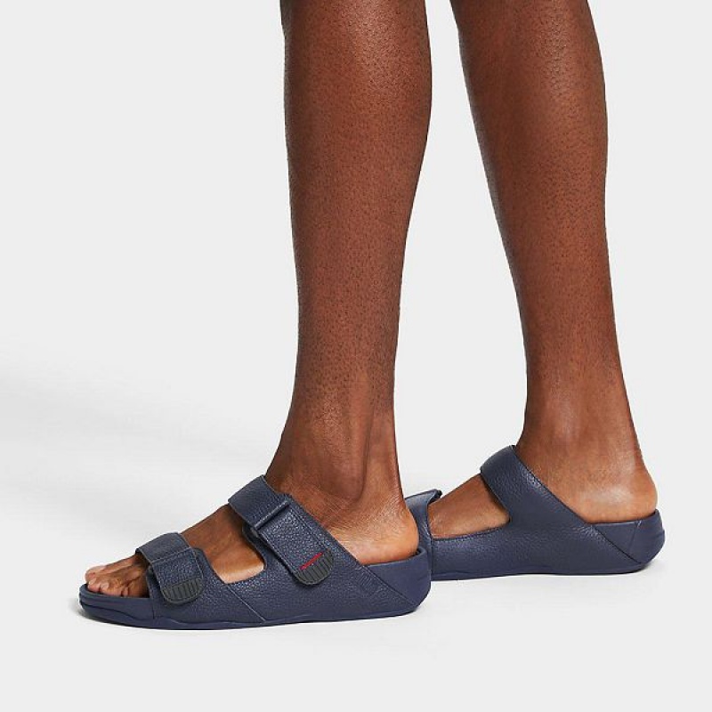 FitFlop Gogh-Moc Adjustable Leather Men's Slides Navy | 048QJIYHM