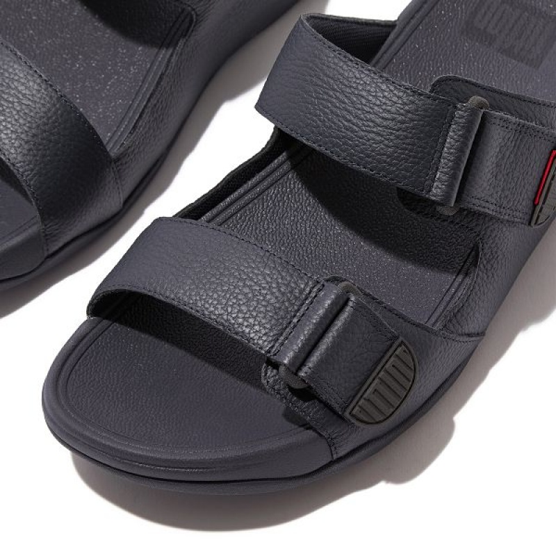 FitFlop Gogh-Moc Adjustable Leather Men's Slides Navy | 048QJIYHM