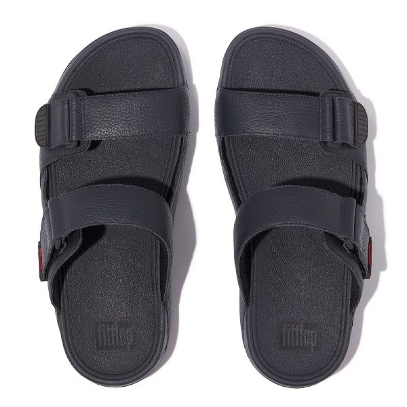 FitFlop Gogh-Moc Adjustable Leather Men's Slides Navy | 048QJIYHM