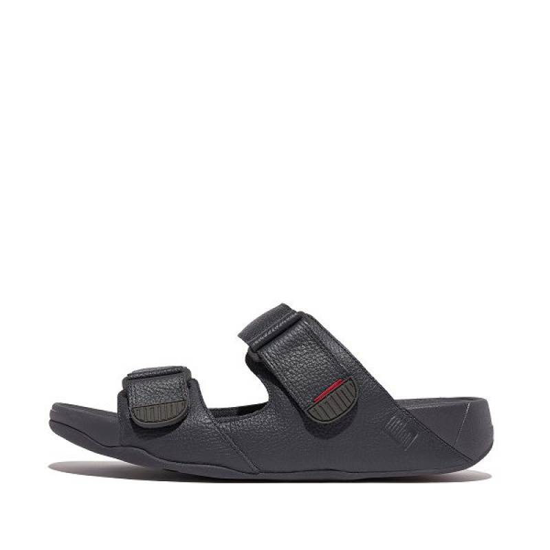 FitFlop Gogh-Moc Adjustable Leather Men\'s Slides Navy | 048QJIYHM