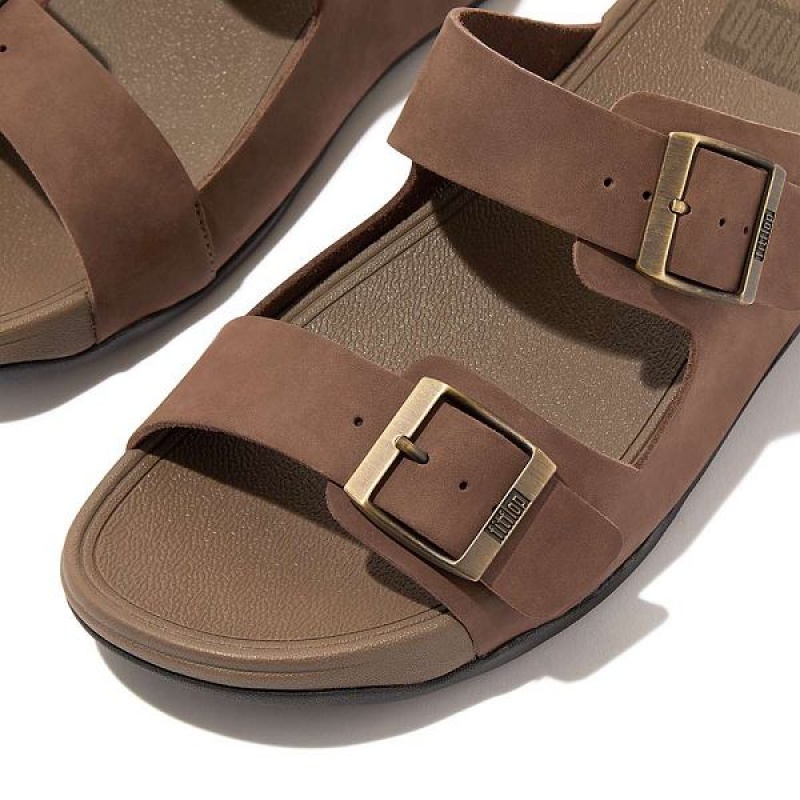 FitFlop Gogh-Moc Buckle Nubuck Men's Slides Brown | 054LVWQAF