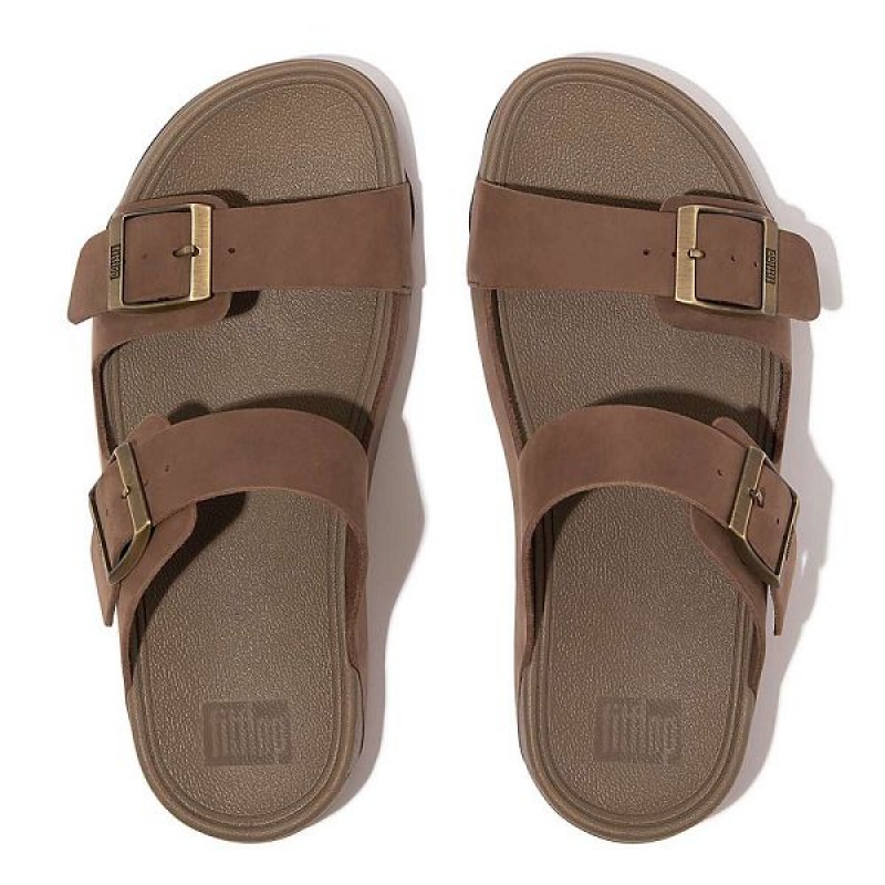 FitFlop Gogh-Moc Buckle Nubuck Men's Slides Brown | 054LVWQAF