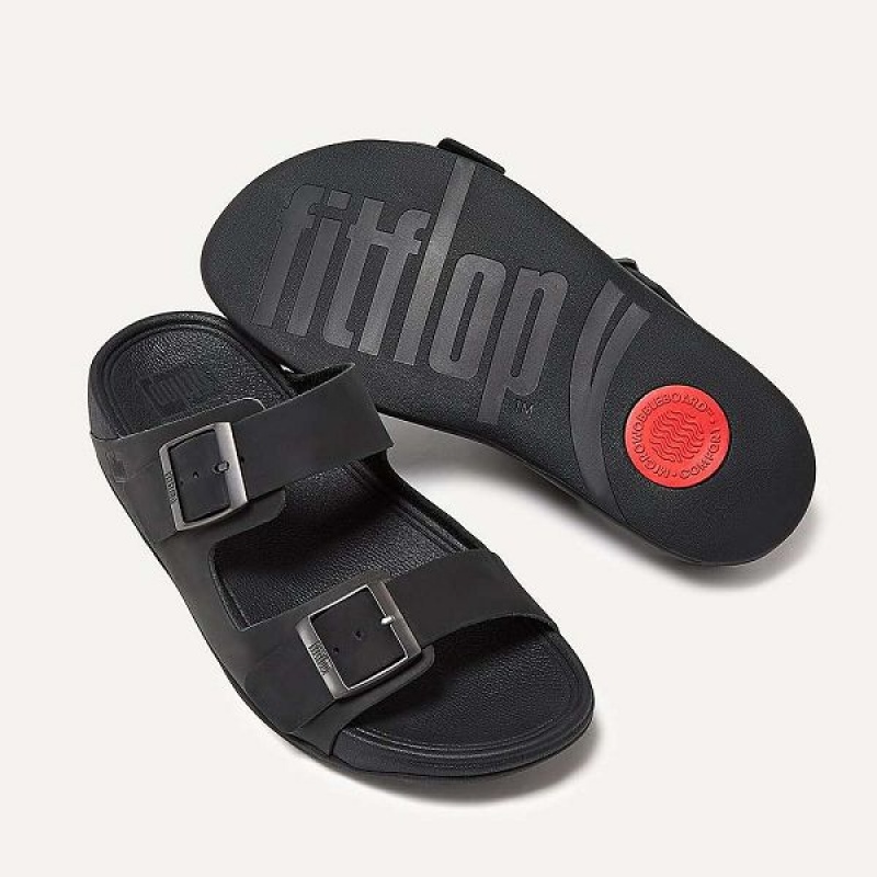 FitFlop Gogh-Moc Buckle Nubuck Men's Slides Black | 149OPQEKB