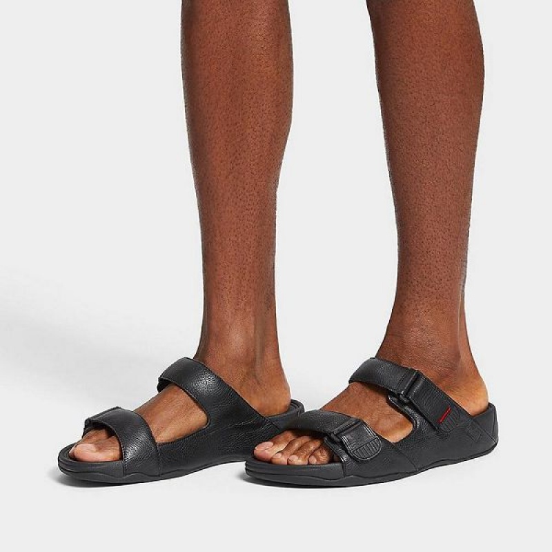 FitFlop Gogh Leather Men's Slides Black | 583VSCXKP