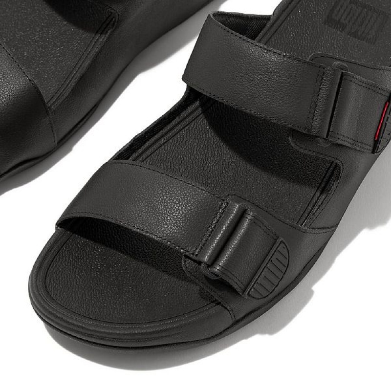 FitFlop Gogh Leather Men's Slides Black | 583VSCXKP