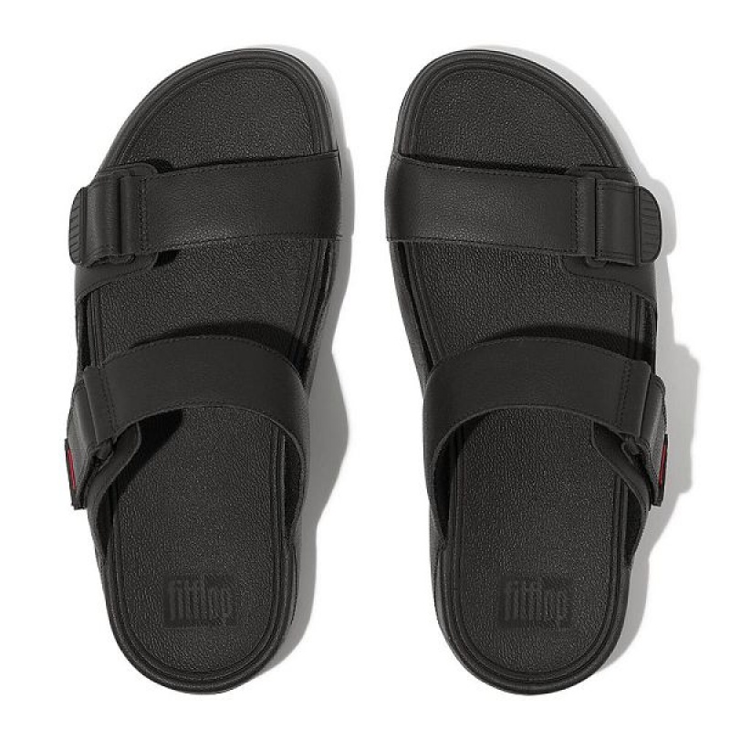 FitFlop Gogh Leather Men's Slides Black | 583VSCXKP