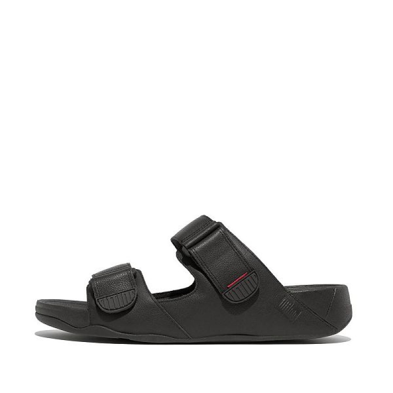 FitFlop Gogh Leather Men\'s Slides Black | 583VSCXKP