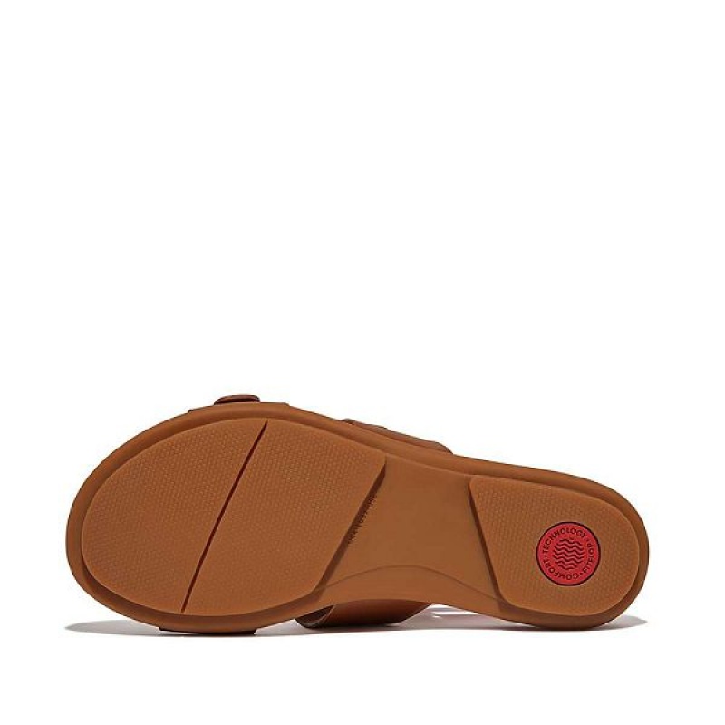 FitFlop Gracie Buckle Two Bar Leather Women's Slides Brown | 609OQCLIN