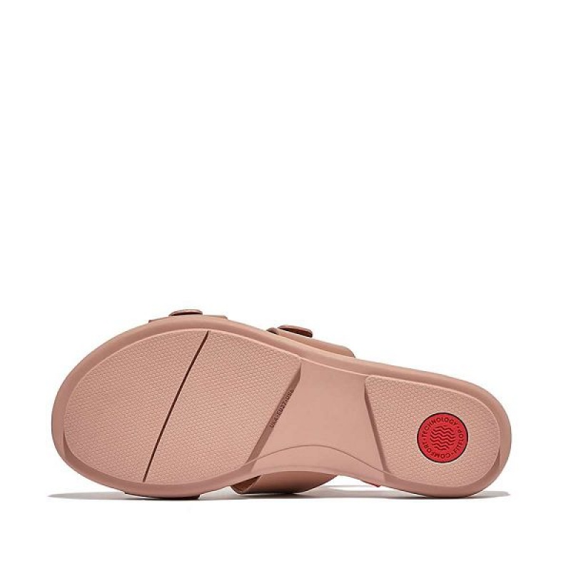 FitFlop Gracie Buckle Two Bar Leather Women's Slides Beige | 075NHASRK