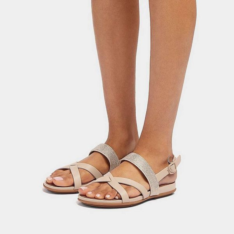 FitFlop Gracie Crystal Leather Strappy Back-Strap Women's Sandals Grey / Beige | 192ILAMHO