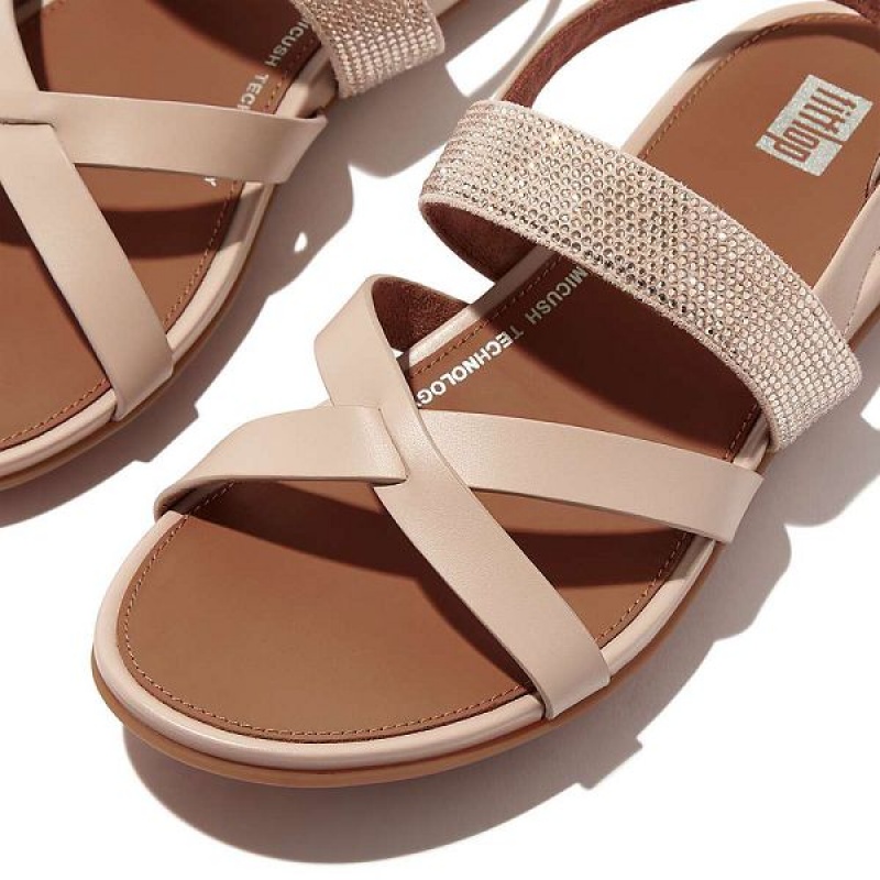 FitFlop Gracie Crystal Leather Strappy Back-Strap Women's Sandals Grey / Beige | 192ILAMHO