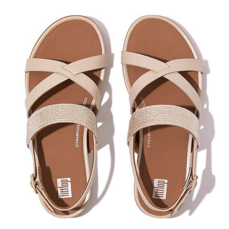 FitFlop Gracie Crystal Leather Strappy Back-Strap Women's Sandals Grey / Beige | 192ILAMHO